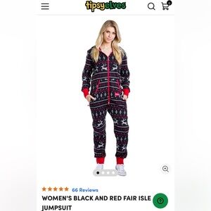 Tipsy Elves Black and Red Fair Isle Pajama Onesie